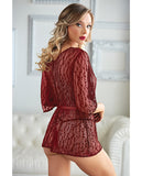 Allure Valentina Leopard Lace Robe & G-string Ruby