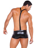 Zeus Wet Look Suspender Shorts Black O-s