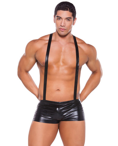 Zeus Wet Look Suspender Shorts Black O-s