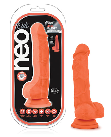 Blush Neo Elite 7.5" Silicone Dual Density Cock W/balls - Neon Pink