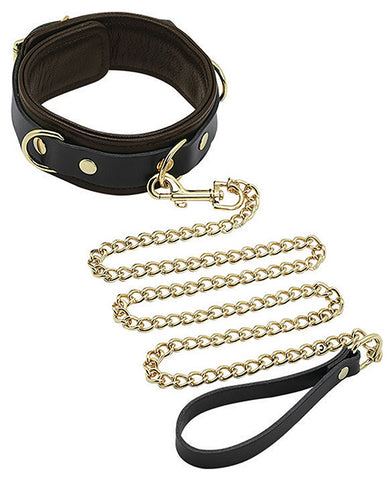 Spartacus Collar & Leash - Brown Leather W-gold Accent Hardware