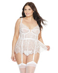 Lace & Powernet Underwire Cups Peplum Bustier White