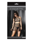 Play Darque Fishnet Halter Top, Skirt, Veil Headband, & Removable Leash Blk