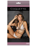 Fashion Stretch Lace Bralette & Crotchless Panty W-harness White-black O-s