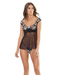 Classic Scallop Stretch Lace & Mesh Babydoll & G-string Black/white