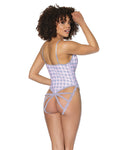 Crystal Pink Buffalo Check Print Deep V, Cage Back Panty Teddy Grey/pink