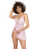 Crystal Pink Babydoll W/lightly Padded Cups & Thong Pink/silver