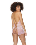 Crystal Pink Halter Crotchless Teddy Pink-silver O-s