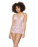 Crystal Pink Halter Crotchless Teddy Pink-silver O-s