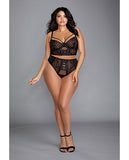 Stretch Mesh & Galloon Lace Bustier W/matching Lace Up Thong Black