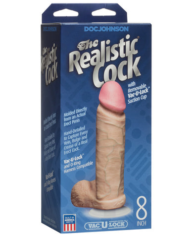 8" Realistic Cock W/balls - White