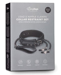 Easy Toys Faux Leather Collar W-nipple Chains - Black