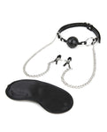 Lux Fetish Breathable Ball Gag W-adjustable Pressure Nipple Clamps