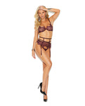 Eyelash Lace Bra, Garter Belt & G-string Merlot