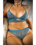 Vixen Teal Me About It Scalloped Lace Bralette W/panty Teal