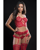 Cami Top Lingerie Set W/flutter Garter Belt & Stockings.