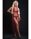 Cut Out Open Front Flyaway Night Gown W/pearl Chains & Panty O/s