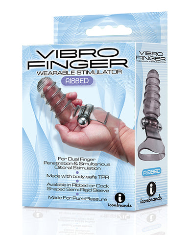 The 9's Vibrofinger Ribbed Finger Massager - Grey