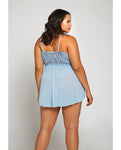 Lace & Fine Mesh Babydoll & Mesh G-string Light Blue