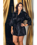 Satin 3/4 Sleeve Robe W/matching Sash Black 1x/2x