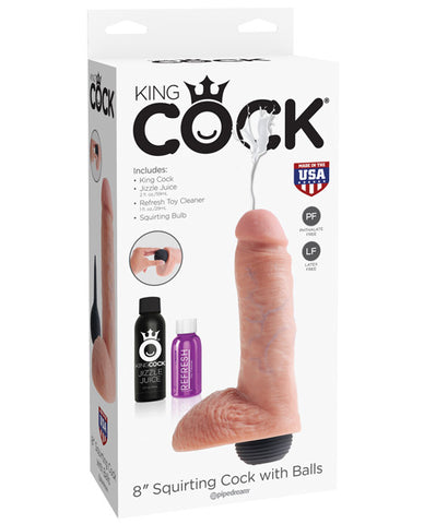 King Cock 8" Squirting Cock W/balls - Flesh