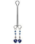 Bijoux De Nip Clit Clamp Double Loop W/heart Charm & Blue Beads