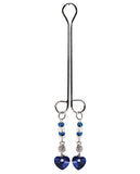 Bijoux De Nip Clit Clamp Double Loop W/heart Charm & Blue Beads