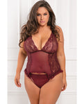 Rene Rofe Grand Finale 2pc Ruffle Teddy Burgundy 3x/4x