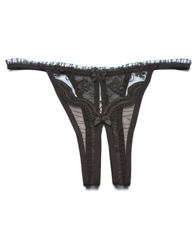 Scalloped Embroidery Crotchless Panty Black O/s