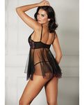 Floral & Sheer Pleated Babydoll Black/rose