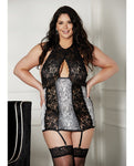 Lace Halter Neck & Snake Skin Print Gartered Chemise Black