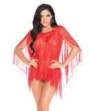 Sheer Lace Poncho W/g-string Red