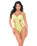 Lace Teddy Cutouts W/under Wired Cups Neon