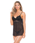 Sheer Mesh Babydoll W/under Wire Padded Cups Black