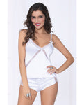 Satin Cami W/dot Mesh Trim W/matching Shorts